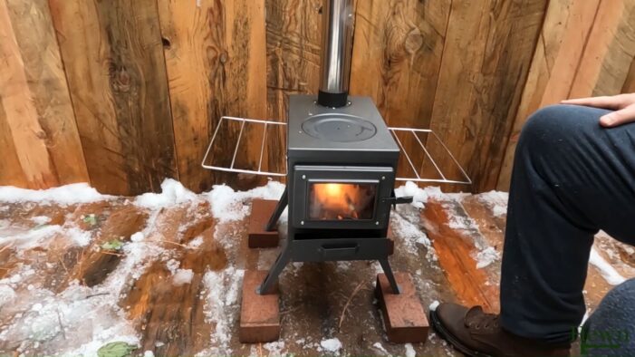 First Fire of a Tiny Stove for a Tiny Chainsaw Cabin