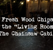 Free Wood Chip Flooring for the “Living Room” at The Chainsaw Cabin