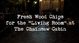 Free Wood Chip Flooring for the “Living Room” at The Chainsaw Cabin