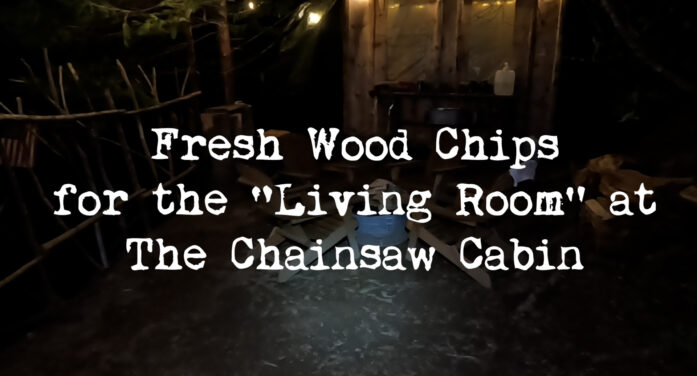 Free Wood Chip Flooring for the “Living Room” at The Chainsaw Cabin